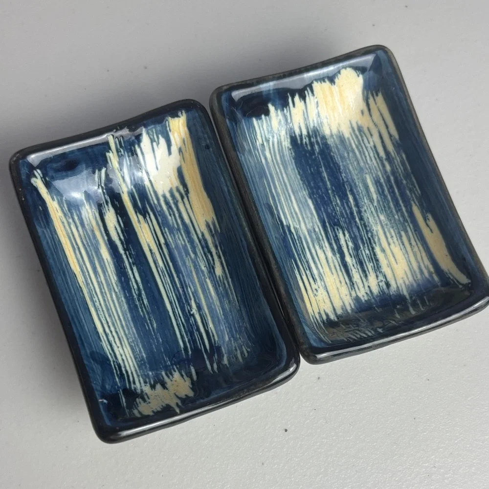 Elegant Royal Blue and Cream Ceramic Sushi Plate Serving Set